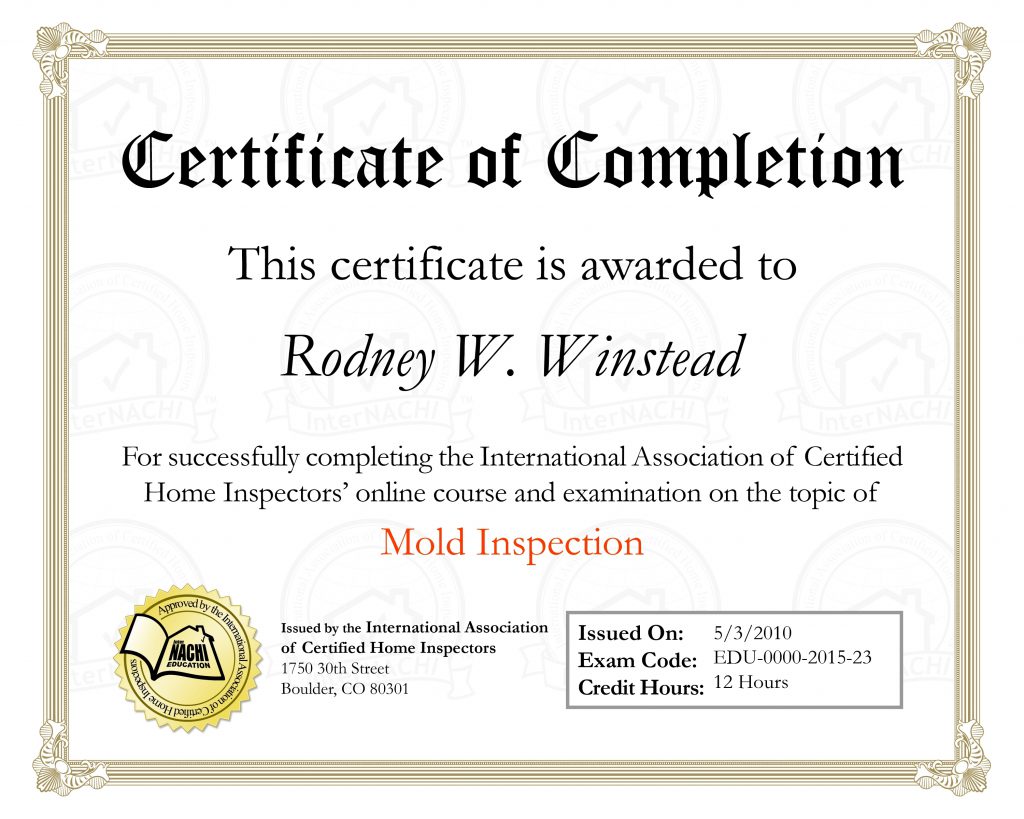 Certificate of Completion- Mold Inspection in Frederick MD - ADP ...